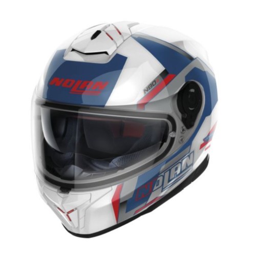 Casca integrala Nolan N80-8 Wanted N-Com alb/albastru/rosu